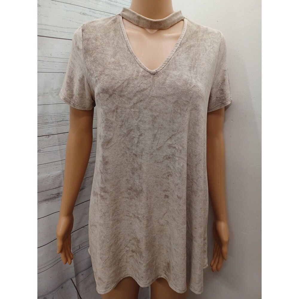 Peach Love California Top With Choker Women's Sz L Shirt Tunic Beige Tan